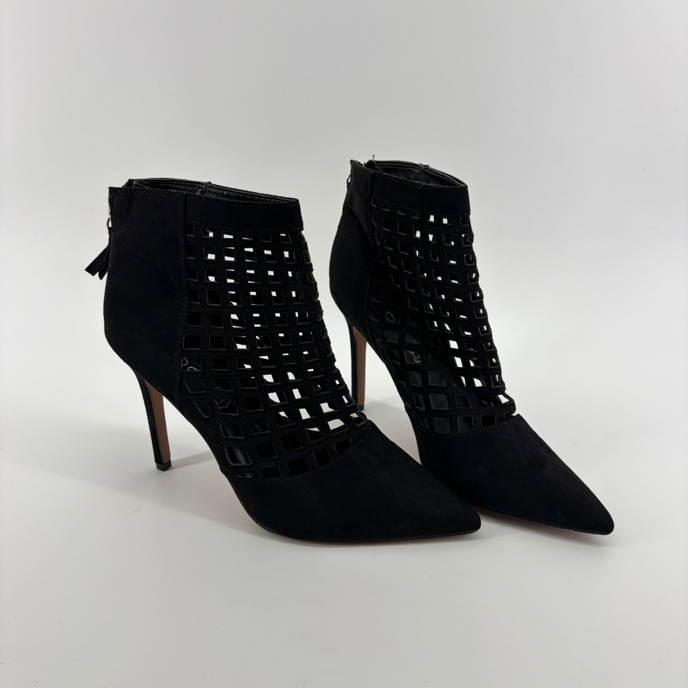 Aldo Ankle Boots Black Women 7.5 Laser Cut Out Cage Pointed Toe Stiletto Heel
